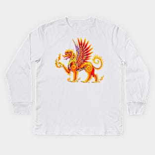 Singha Winged Lion Temple Guardian Kids Long Sleeve T-Shirt